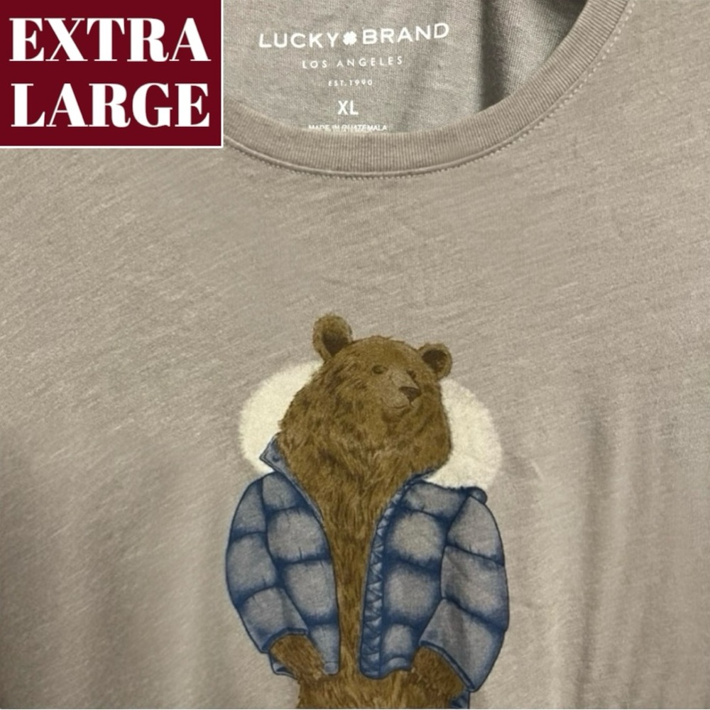Lucky Brand Winter Bear T-Shirt Short Sleeve Gray and Blue Graphic Tee Tshirt XL